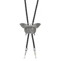 Vintage western bolo tie featuring a silver butterfly slider and black braided leather cord - Butterfly (Style A) / Antique Silver