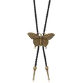 Detailed macro view of a vintage bronze butterfly bolo tie with black braided PU cord - Butterfly (Style A) / Bronze