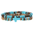 Set di bracciali elastici con perline di turchese e guscio di cocco con croce stile bohémien - Stile Croce Blu