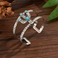 Bracciale rigido argento stile western con design a cactus e pietre turchesi - Stile Cactus