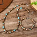 Natural coconut shell and turquoise beaded necklace and bracelet set for beach vacation - Emperor Pine Set (19)