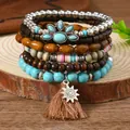 Details von 23-teiligen Boho-Armbändern mit Türkisperlen, Holz und Sonnenanhänger - Quaste Sonne Anhänger Stil (05)