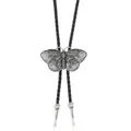 Detailansicht der Vintage Schmetterlings-Bolo-Krawatte mit gravierten silbernen Spitzen - Schmetterling (Typ B) / Antik Silber