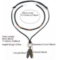 Ensemble de colliers pour hommes en cuir avec perles en bois et pendentifs plume - Style Pendentif Plume