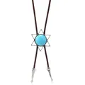 Detail eines Western-Bolo-Tie mit silbernem Stern und Türkisstein an Lederkordel - Hexagramm Türkis / Stern (Braune Kordel)