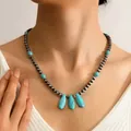 Bohemian necklace featuring turquoise teardrop pendant and brushed silver beads for women - Teardrop Turquoise Pendant Style (Style 1)