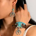 Set gioielli boho con orecchini a ferro di cavallo in turchese e bracciale a strati - Stile 2 (Set Ferro di Cavallo)