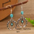 Orecchini bohémien in argento con turchese e incisioni vintage set da 2 pezzi - Orecchini 1 (Ferro di cavallo)