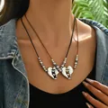Western style heart pendant necklace set with black and brown leather cords - Stitched Heart (11)