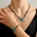 Boho dragonfly necklace and bracelet set with turquoise beads and brown cord - Dragonfly Design (12)