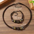 Western style necklace and bracelet set with turquoise beads on brown leather cord - Dragonfly Set (18)