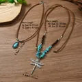 Two-piece bohemian necklace set with dragonfly pendant, wood beads, and turquoise stone - Dragonfly And Teardrop (16)