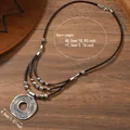 Collana retrò in corda di pelle con ciondolo rotondo in lega d'argento testurizzato - Stile Tondo a Spirale a Tre Strati