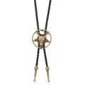 Vintage-Bolo-Krawatte mit bronzefarbenem Ziegenkopf-Pentagramm und schwarzer Lederschnur - Baphomet Ziegenkopf (Typ B) / Bronze