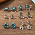 Set di orecchini bohémien in lega d'argento con turchese e motivi stile western - Set Ferro di Cavallo Cavallo Stivale Western Girasole (Stile 5)