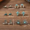Set di orecchini a lobo vintage bohémien con pietre turchesi e motivi cowboy - Set Fulmine Croce Stivale Western Testa di Toro Cuore (Stile 7)