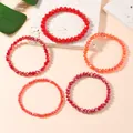 Five-piece stacked red crystal elastic bracelets featuring mixed bead sizes and AB coating - Red Style