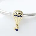 Golden hot air balloon charm with dark blue and white enamel for snake chain bracelet - Gold Blue White Enamel Style (03)
