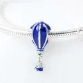 Dark blue enamel hot air balloon charm on silver-colored snake chain bracelet - Silver Royal Blue Enamel Style (04)