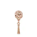 Rose gold hollow ball bead charm with heart textures and delicate metal tassels - Copper / Rose Gold