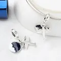 Silver airplane pendant set with white enamel plane and blue star charm on snake chain - Propeller Airplane Blue Disc Style (M3-01)