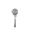 Antique silver heart charm bead with woven tassel detail in vintage oxidized finish - Alloy / Silver