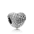 Abalorio de corazón con alas de ángel y textura de plumas vintage para pulseras - Estilo Corazón Alas de Ángel (W1-08)