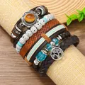 Set di bracciali multistrato in pelle con occhio di tigre, perline e albero della vita - Albero della Vita con Combinazione Pietra Occhio di Gatto (3)