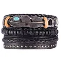 Dettagli di un bracciale in pelle boho con piuma turchese e rivetti in metallo - Stile Piuma Tonalità Turchese Rivetto Pelle Nera (Stile A)