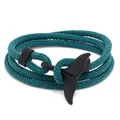 Vue détaillée du bracelet tressé sarcelle multi-rangs avec un fermoir queue de baleine - Corde Vert Foncé + Queue de Poisson Noire