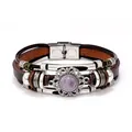 Macro detail of multi-strand leather bracelet with purple stone and steel clasp - Natural Amethyst