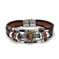 Bracciale multistrato vintage in pelle per uomo con pietra occhio di tigre e chiusura in acciaio - Occhio di tigre