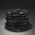 Dettaglio di bracciali retrò multistrato in pelle con perline di legno e tubi di metallo - Stile Ornamento Tubo di Bronzo Nero (6--)