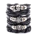 Detailansicht von Punk-Lederarmband-Set mit Totenkopf-Anhängern und Webstrukturen - Punk Totenkopf Schild Stil (33)