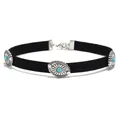 Choker punk in velluto nero con decorazioni floreali argentate e turchese blu - Nero / Collana