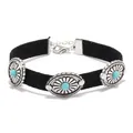 Dettaglio choker punk in PU con fiori d'argento vintage e perline turchesi - Nero / Bracciale