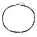 Bohemian necklace with turquoise beads, coconut shell discs, and bronze spacers - Coffee