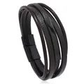 Bracciale multistrato in pelle da uomo fatto a mano con chiusura magnetica nera - Pelle Caffè Chiaro Chiusura Nera