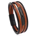 Bracciale multistrato in pelle da uomo con cinturini marroni e chiusura magnetica nera - Pelle Caffè Scuro Chiusura Nera