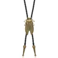 Macro shot of retro bronze cicada bolo tie slide with detailed black braided cord - Antique Bronze