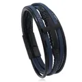 Bracciale multistrato in pelle da uomo con intreccio blu navy e chiusura a croce nera - Blu Notte Con Croce Nera