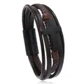 Bracciale multistrato da uomo in pelle testa di moro con croce nera e chiusura magnetica - Caffè Con Croce Nera