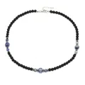 Collana da uomo stile punk con perle nere opache e pietre naturali blu fatte a mano - Diaspro a Macchie Blu