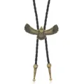 Detail van de vintage bronzen adelaar bolo tie met zwart gevlochten koord - Bronzen Adler / Bruin