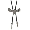 Detail van vintage zilveren adelaar bolo das met zwart gevlochten koord en metalen tips - Antiek Zilveren Adler / Zwart