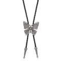 Vintage butterfly bolo tie necklace with black braided cord and silver alloy slide - Antique Silver