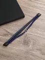 Bracciale multistrato da uomo con perle in pietra naturale blu e ciondolo a croce in metallo - Lapislazzulo / Blu