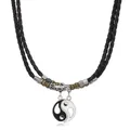 Retro Tai Chi Yin Yang woven necklace set for couples with vintage metal beads - Black And Brown Woven Cord Tai Chi Necklaces