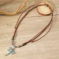 Collana multistrato boho con ciondolo a libellula argentata e pietre turchesi - Ciondolo Libellula Turchese