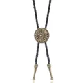 Vintage western bolo tie with antique bronze floral sunflower slide and black braided cord - Antique Bronze
